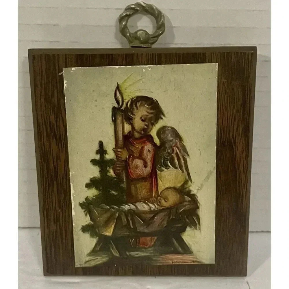 Hummel Lithograph Plaque Angel & Baby 3 3/8 Inch W x 3 3/4 Inch L Vintage